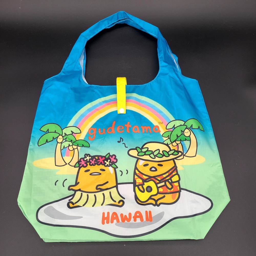 Gudetama Hawaii Sanrio Foldable Tote Bag Colorful Nylon Ukulele Snap Strap